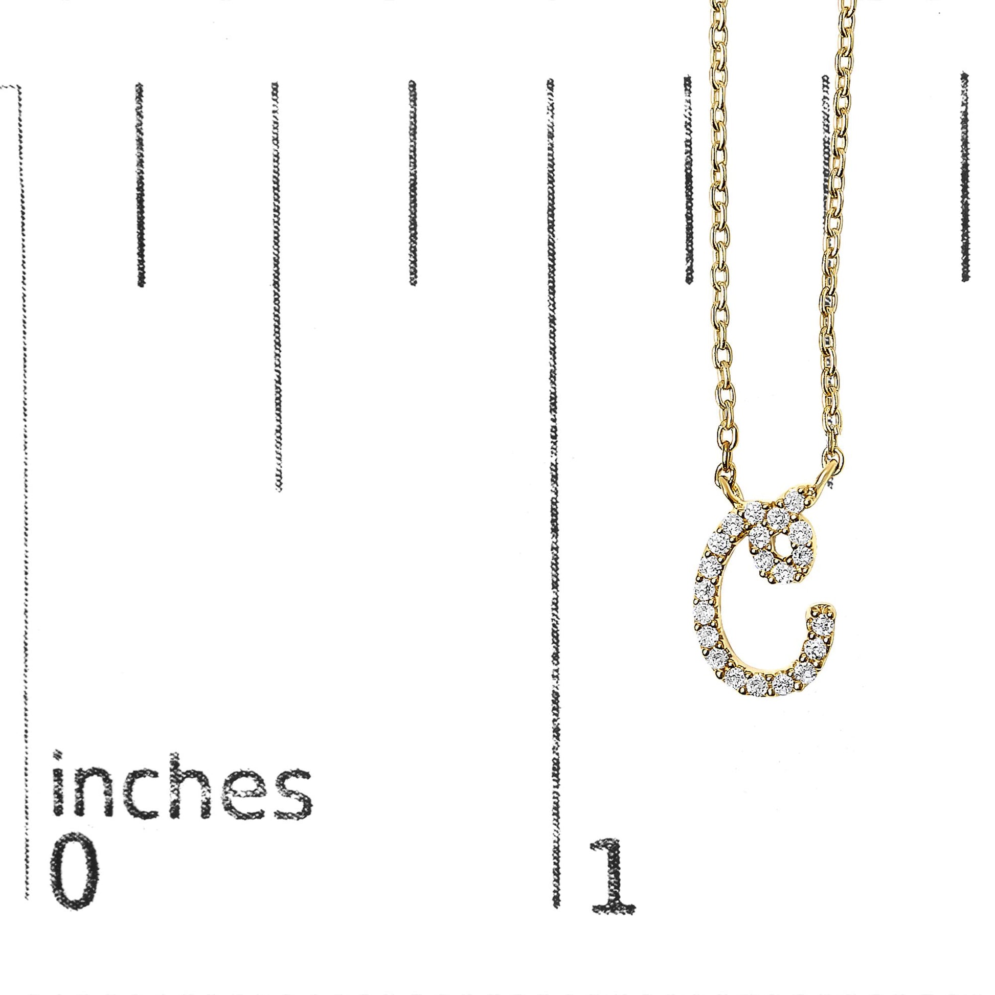 10K Yellow Gold Diamond Accent  A-Z Initial Script Style Pendant Necklace