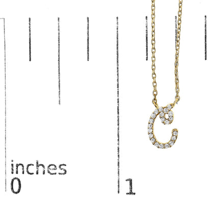 10K Yellow Gold Diamond Accent  A-Z Initial Script Style Pendant Necklace