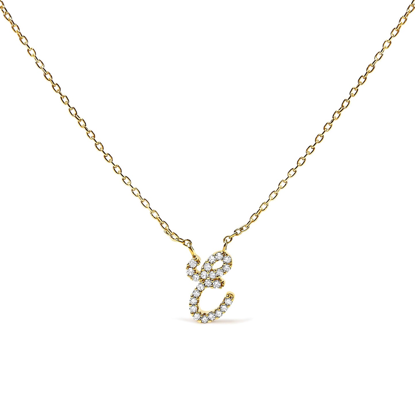 10K Yellow Gold Diamond Accent  A-Z Initial Script Style Pendant Necklace