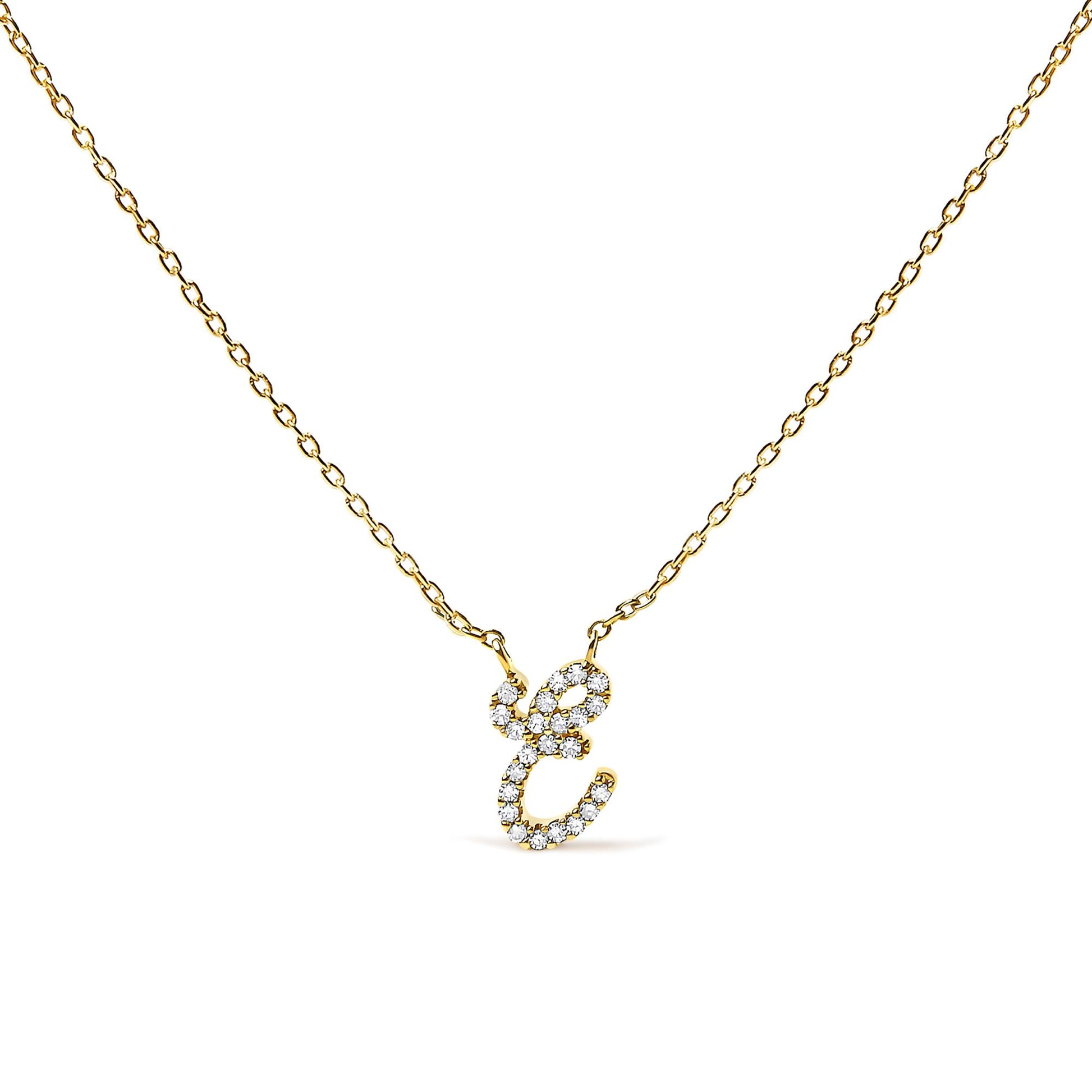 10K Yellow Gold Diamond Accent  A-Z Initial Script Style Pendant Necklace