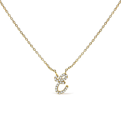 10K Yellow Gold Diamond Accent  A-Z Initial Script Style Pendant Necklace