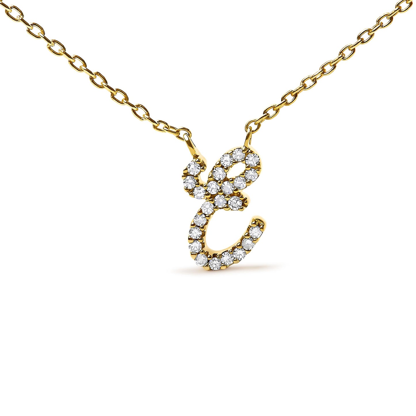 10K Yellow Gold Diamond Accent  A-Z Initial Script Style Pendant Necklace