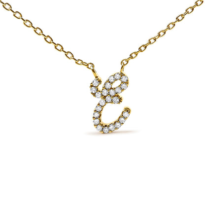 10K Yellow Gold Diamond Accent  A-Z Initial Script Style Pendant Necklace