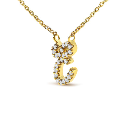 10K Yellow Gold Diamond Accent  A-Z Initial Script Style Pendant Necklace