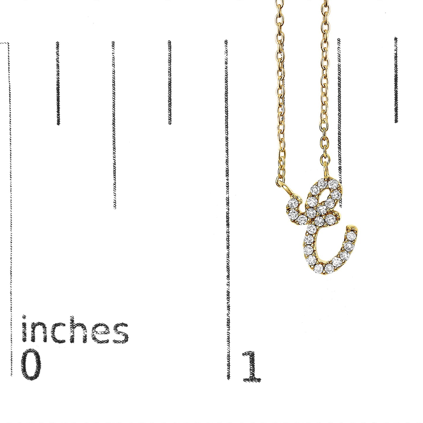 10K Yellow Gold Diamond Accent  A-Z Initial Script Style Pendant Necklace