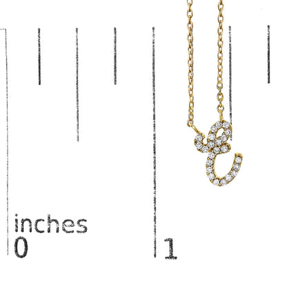 10K Yellow Gold Diamond Accent  A-Z Initial Script Style Pendant Necklace
