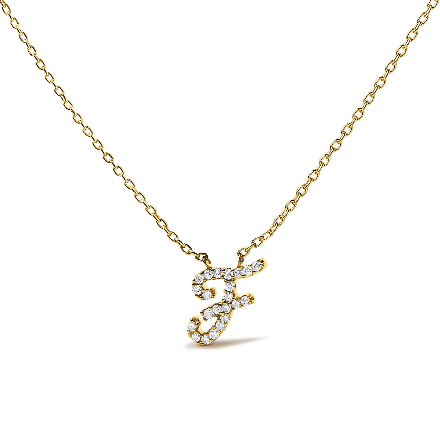 10K Yellow Gold Diamond Accent  A-Z Initial Script Style Pendant Necklace