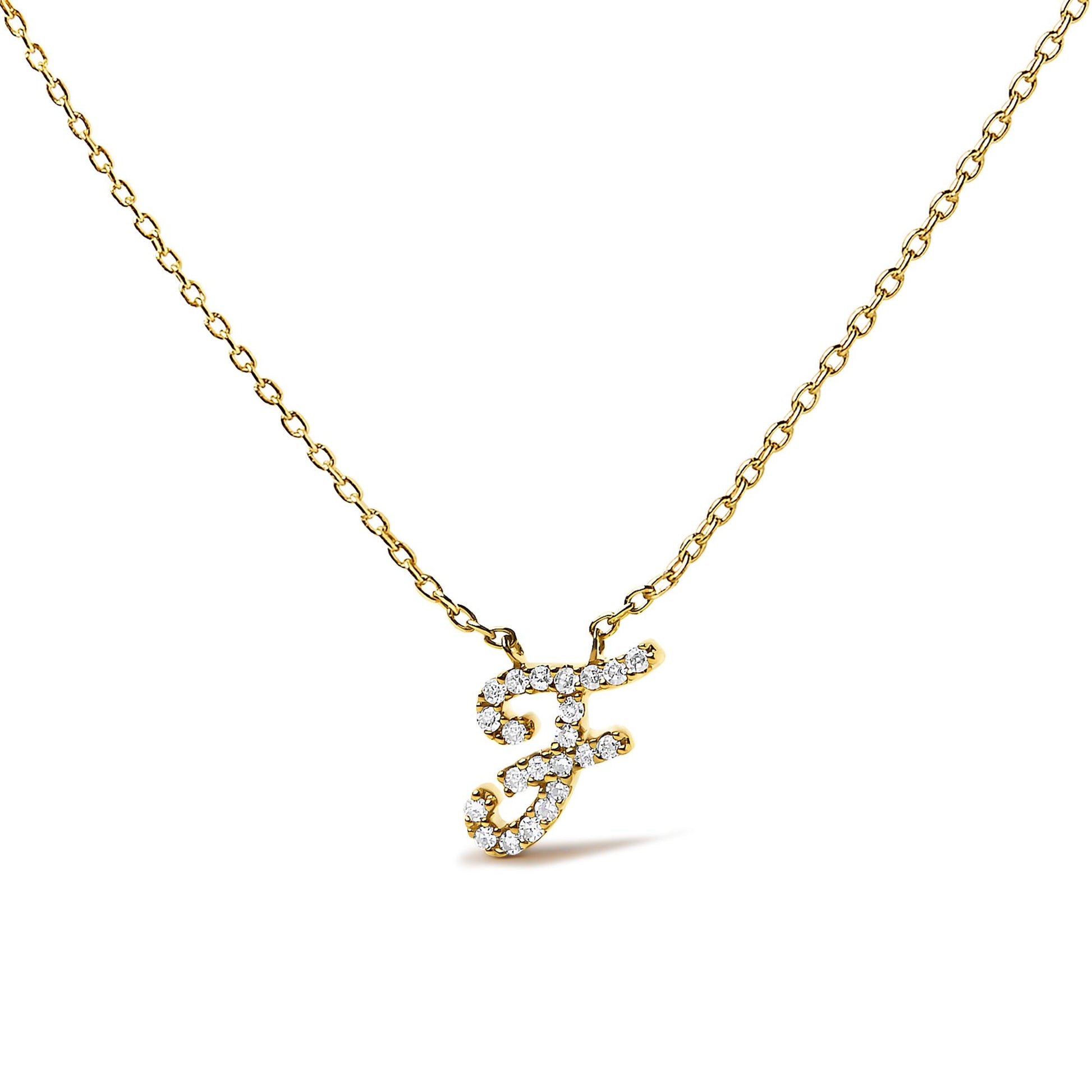 10K Yellow Gold Diamond Accent  A-Z Initial Script Style Pendant Necklace