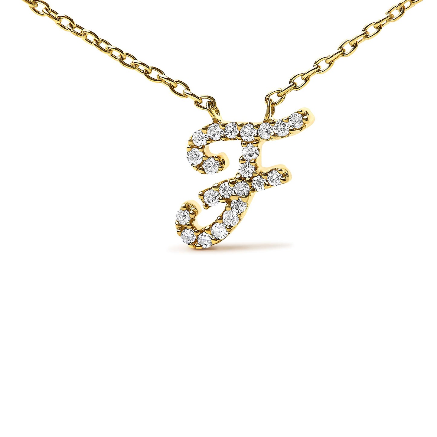 10K Yellow Gold Diamond Accent  A-Z Initial Script Style Pendant Necklace