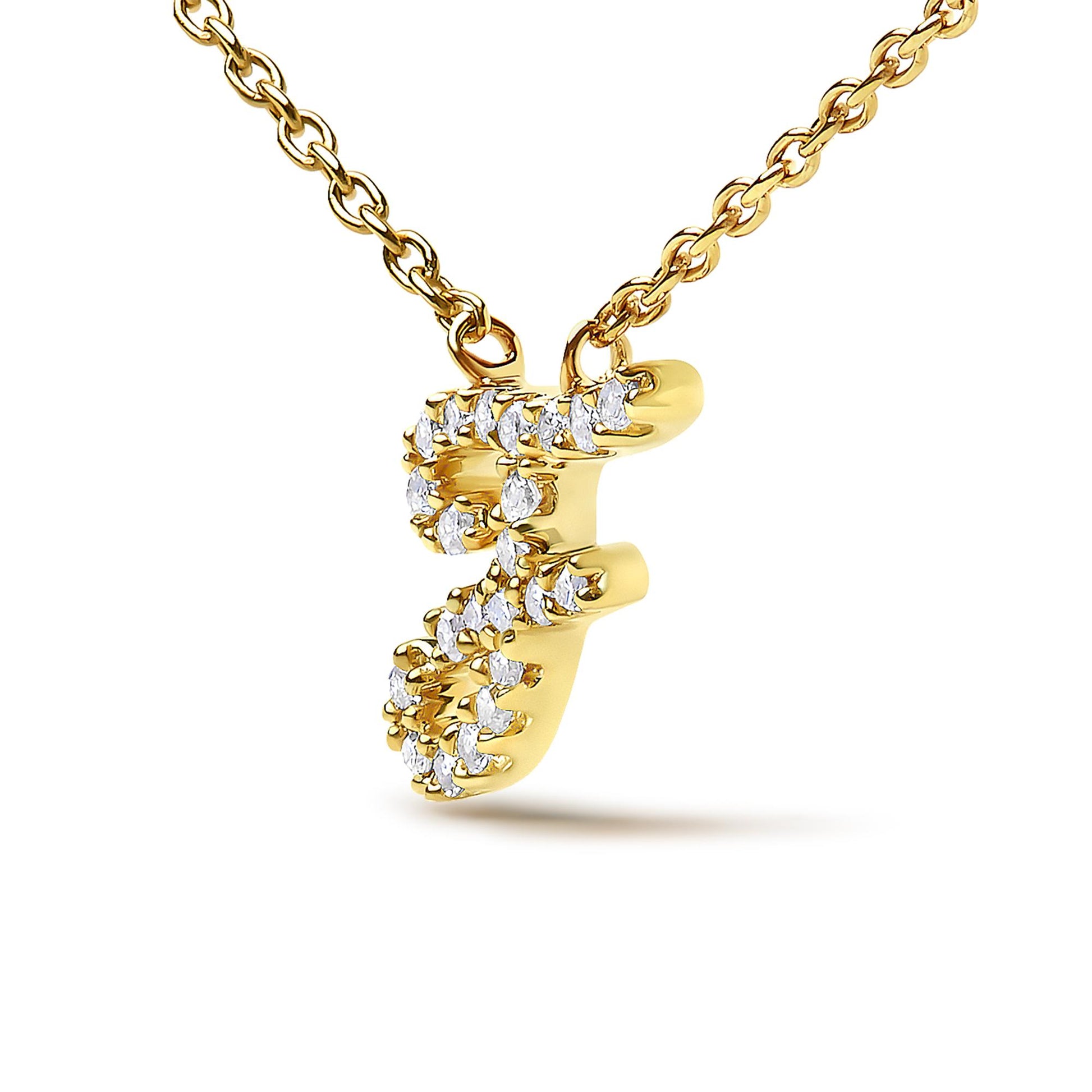 10K Yellow Gold Diamond Accent  A-Z Initial Script Style Pendant Necklace