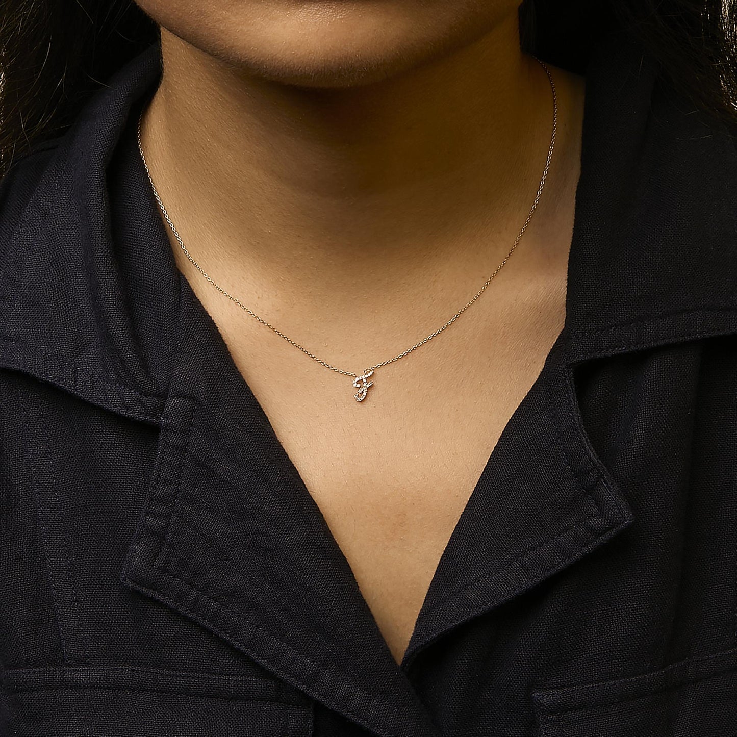 10K Yellow Gold Diamond Accent  A-Z Initial Script Style Pendant Necklace