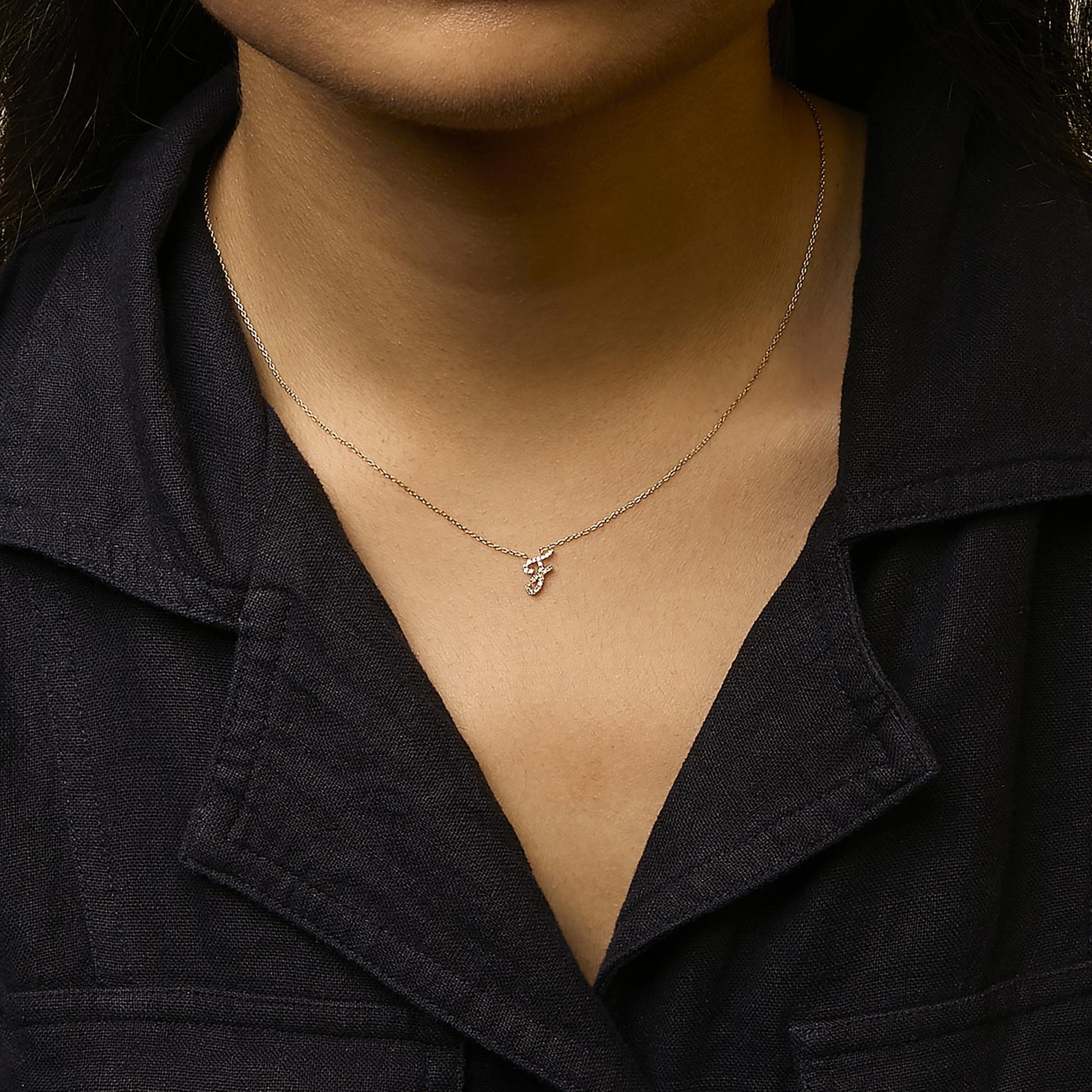 10K Yellow Gold Diamond Accent  A-Z Initial Script Style Pendant Necklace