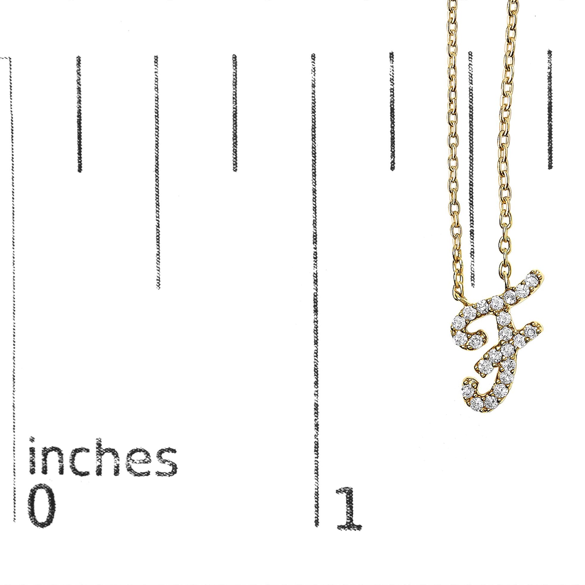 10K Yellow Gold Diamond Accent  A-Z Initial Script Style Pendant Necklace