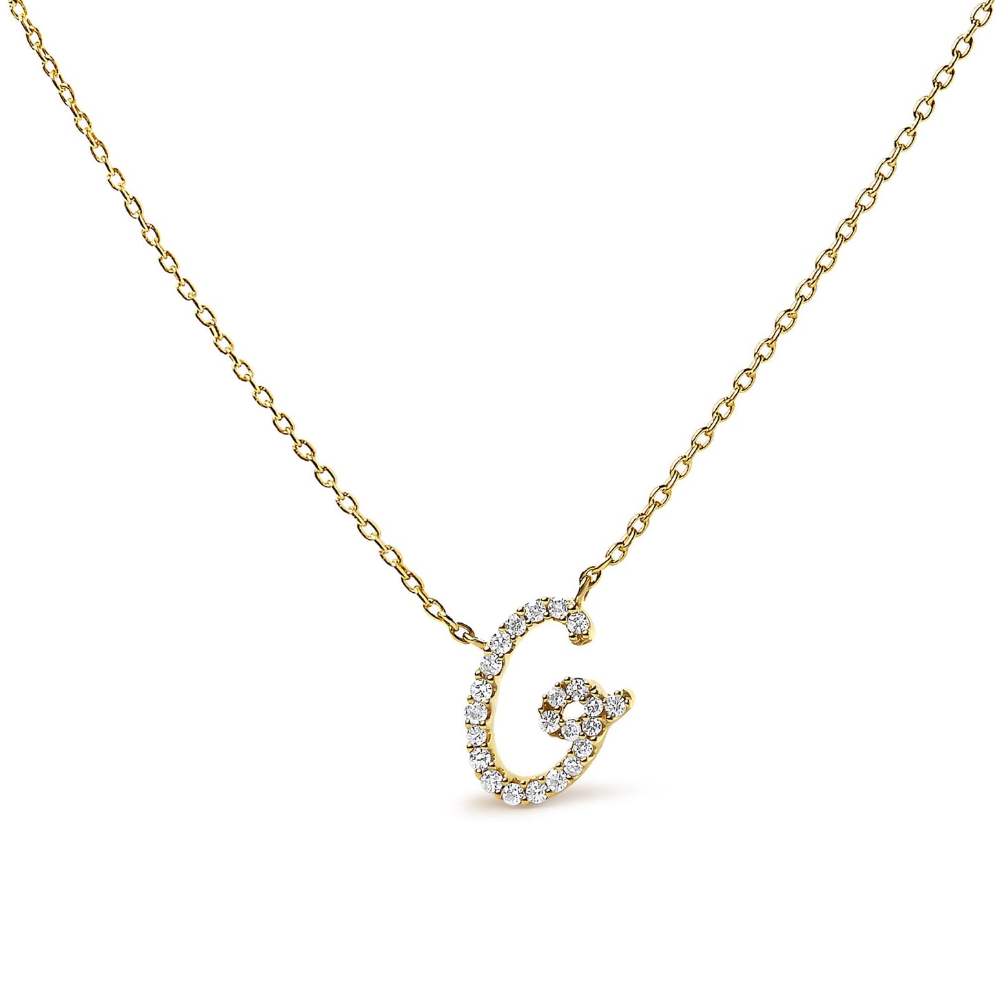 10K Yellow Gold Diamond Accent  A-Z Initial Script Style Pendant Necklace
