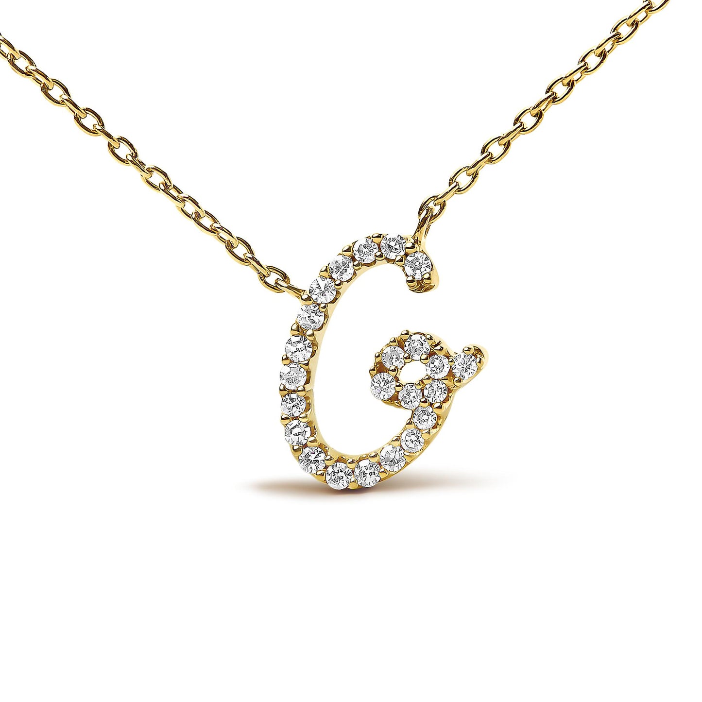 10K Yellow Gold Diamond Accent  A-Z Initial Script Style Pendant Necklace
