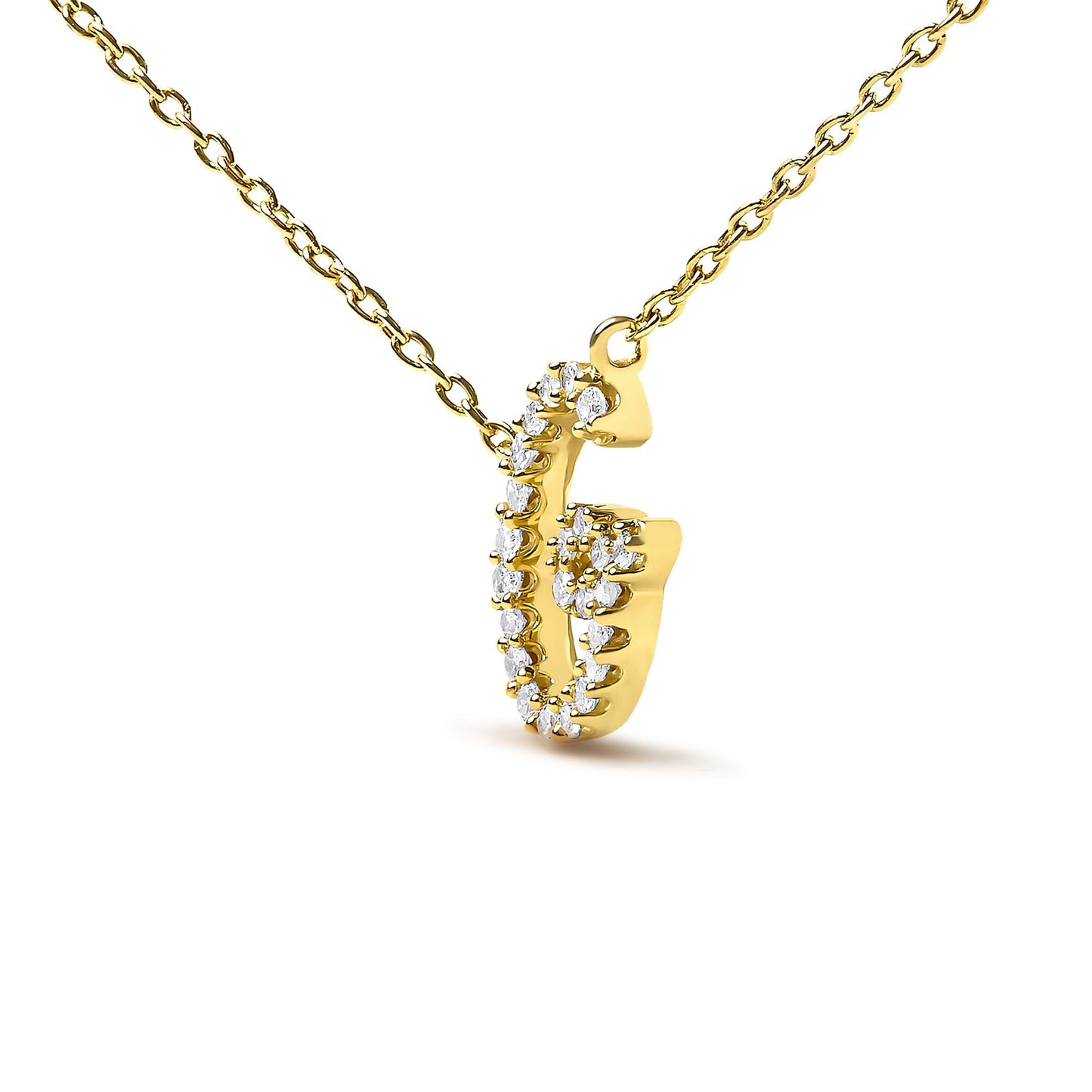 10K Yellow Gold Diamond Accent  A-Z Initial Script Style Pendant Necklace