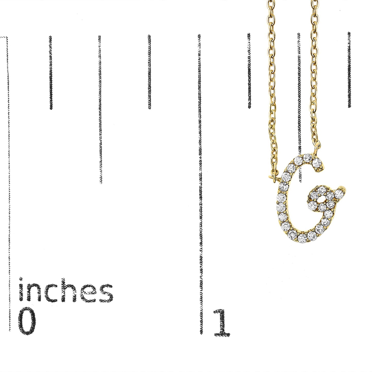 10K Yellow Gold Diamond Accent  A-Z Initial Script Style Pendant Necklace