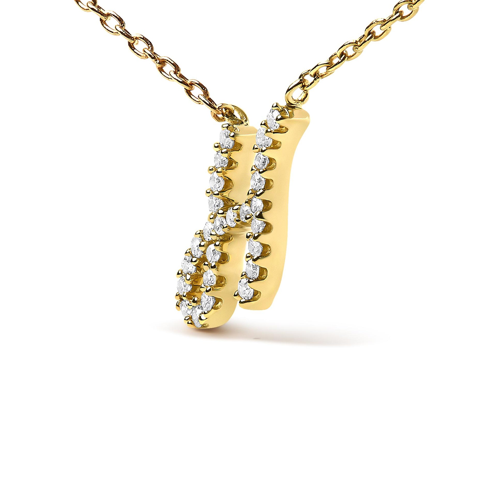 10K Yellow Gold Diamond Accent  A-Z Initial Script Style Pendant Necklace