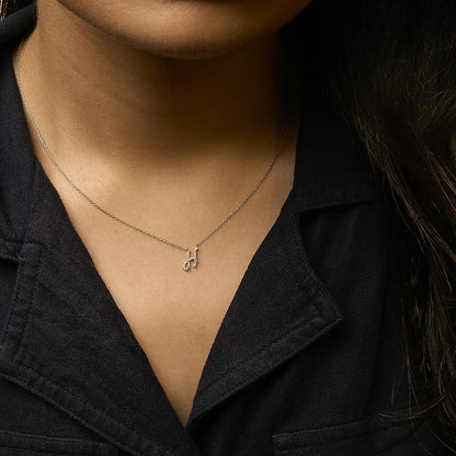 10K Yellow Gold Diamond Accent  A-Z Initial Script Style Pendant Necklace