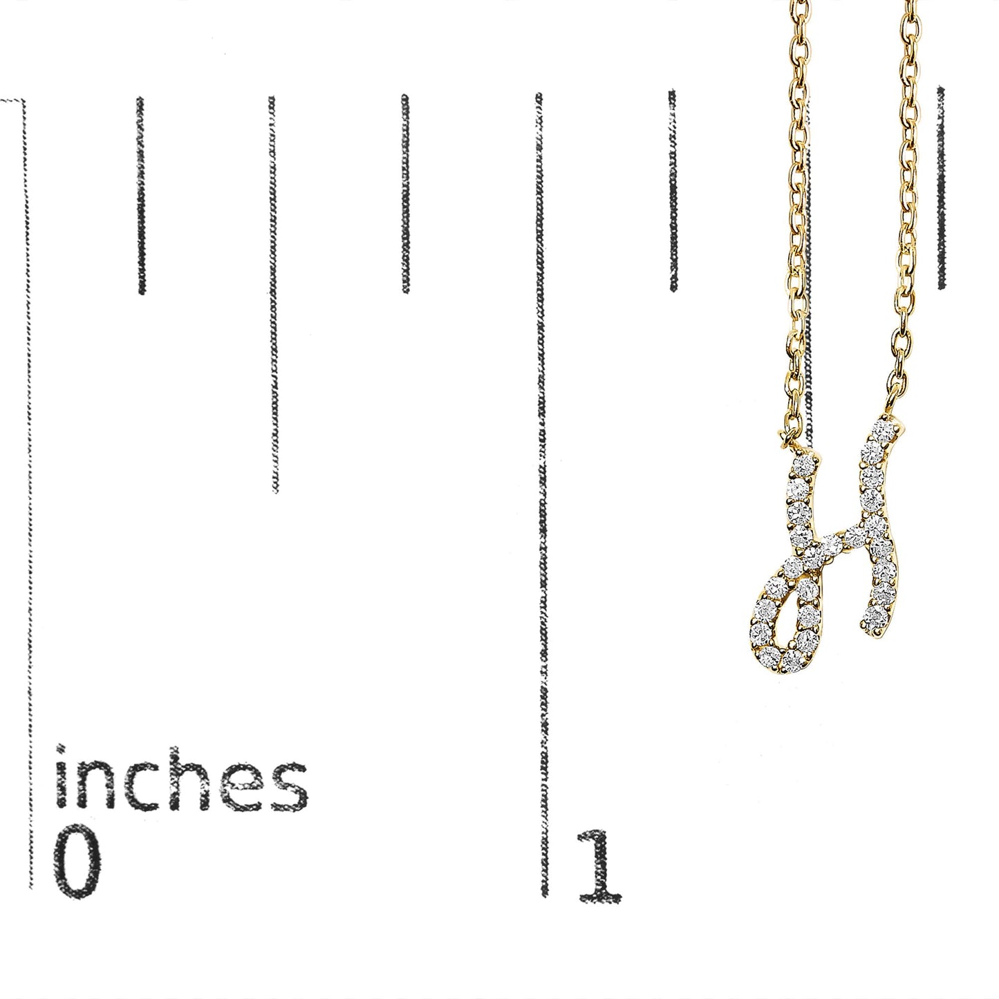 10K Yellow Gold Diamond Accent  A-Z Initial Script Style Pendant Necklace