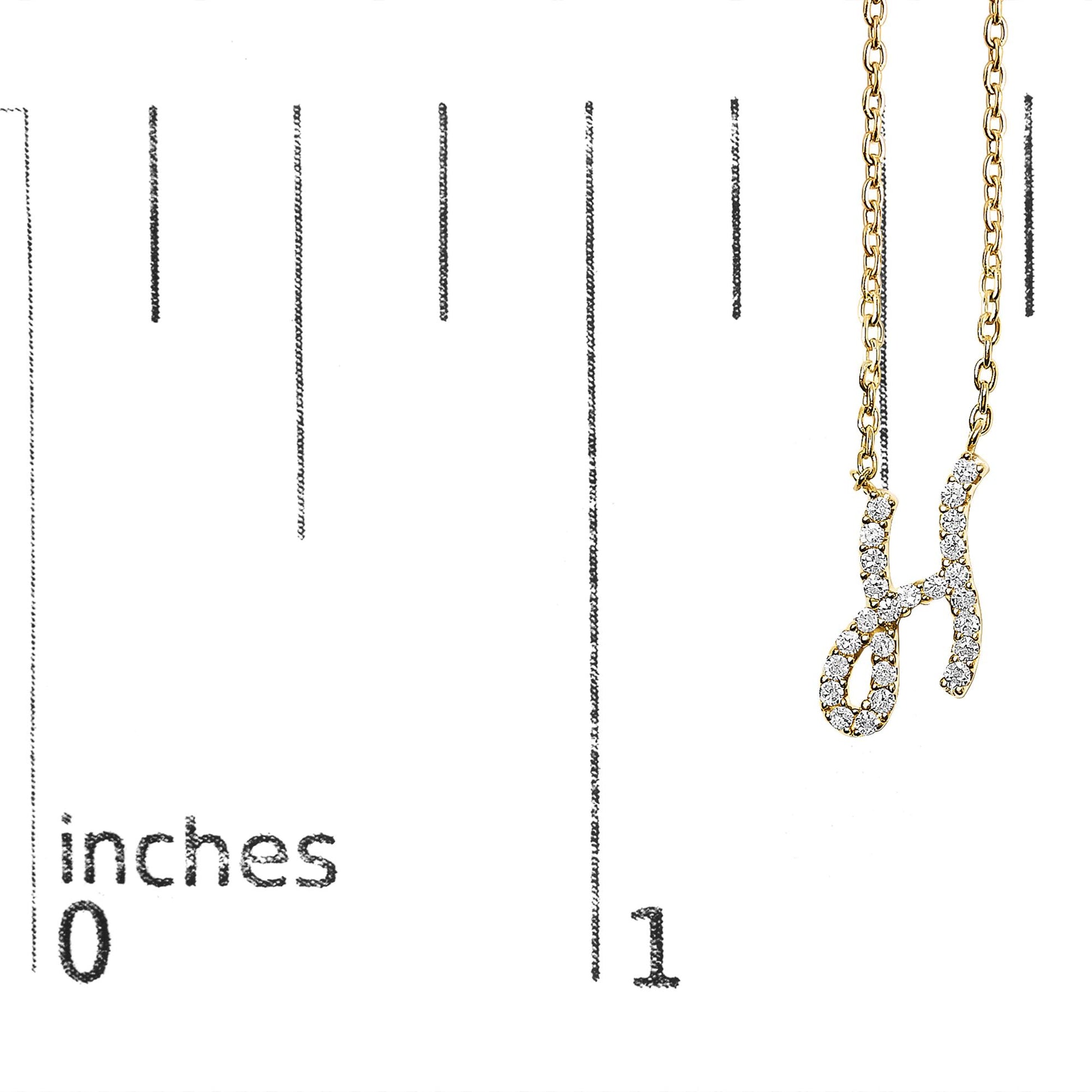 10K Yellow Gold Diamond Accent  A-Z Initial Script Style Pendant Necklace