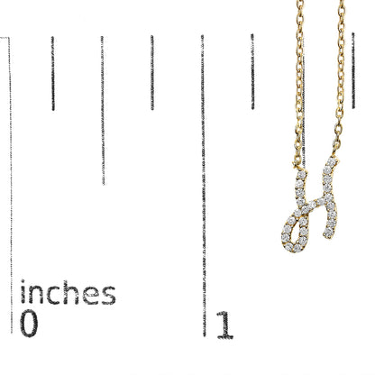 10K Yellow Gold Diamond Accent  A-Z Initial Script Style Pendant Necklace