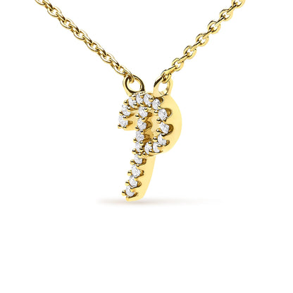 Close-up front view of a yellow necklace pendant in the shape of the letter 'P' adorned with white round gemstones in a micro-pave setting, shown against a white background.