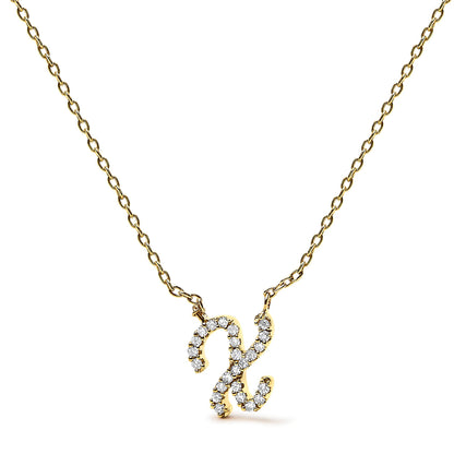 Front view of a yellow necklace with a pendant in the shape of the letter 'X' adorned with small white gemstones in a micro-pave setting.