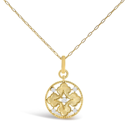 10K Yellow Gold 1/5 Cttw Diamond Openwork Medallion Pendant Necklace