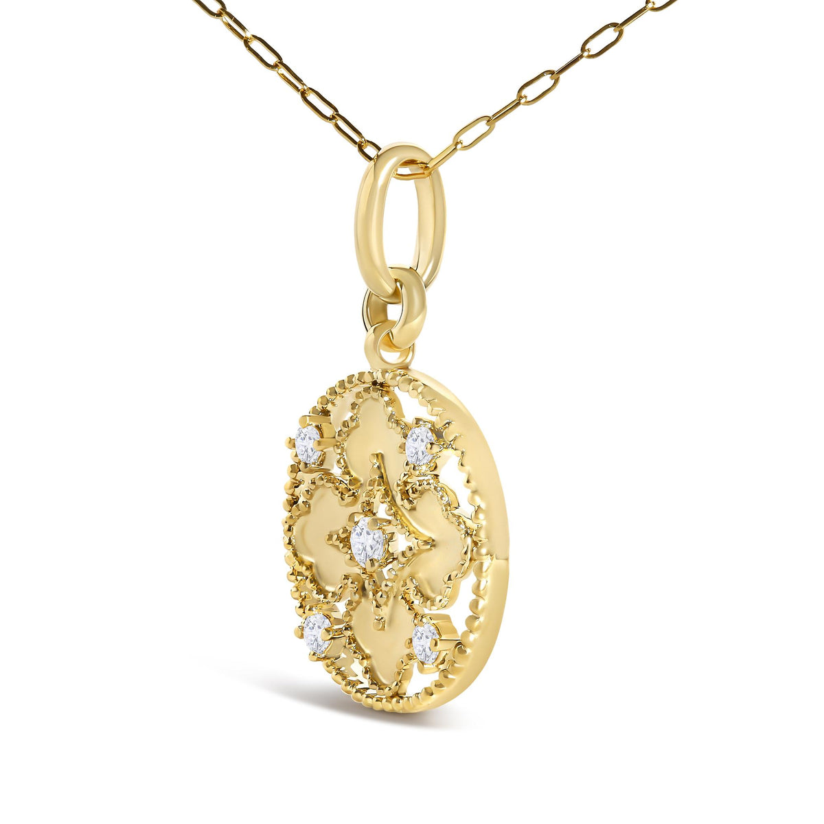 10K Yellow Gold 1/5 Cttw Diamond Openwork Medallion Pendant Necklace
