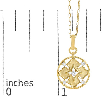 10K Yellow Gold 1/5 Cttw Diamond Openwork Medallion Pendant Necklace