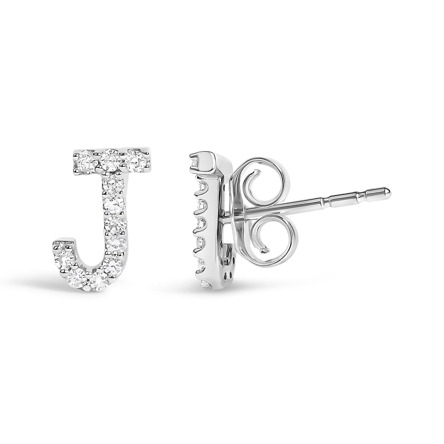 10K White Gold 1/10 Cttw Diamond Initial “A” to "Z" Stud Earring