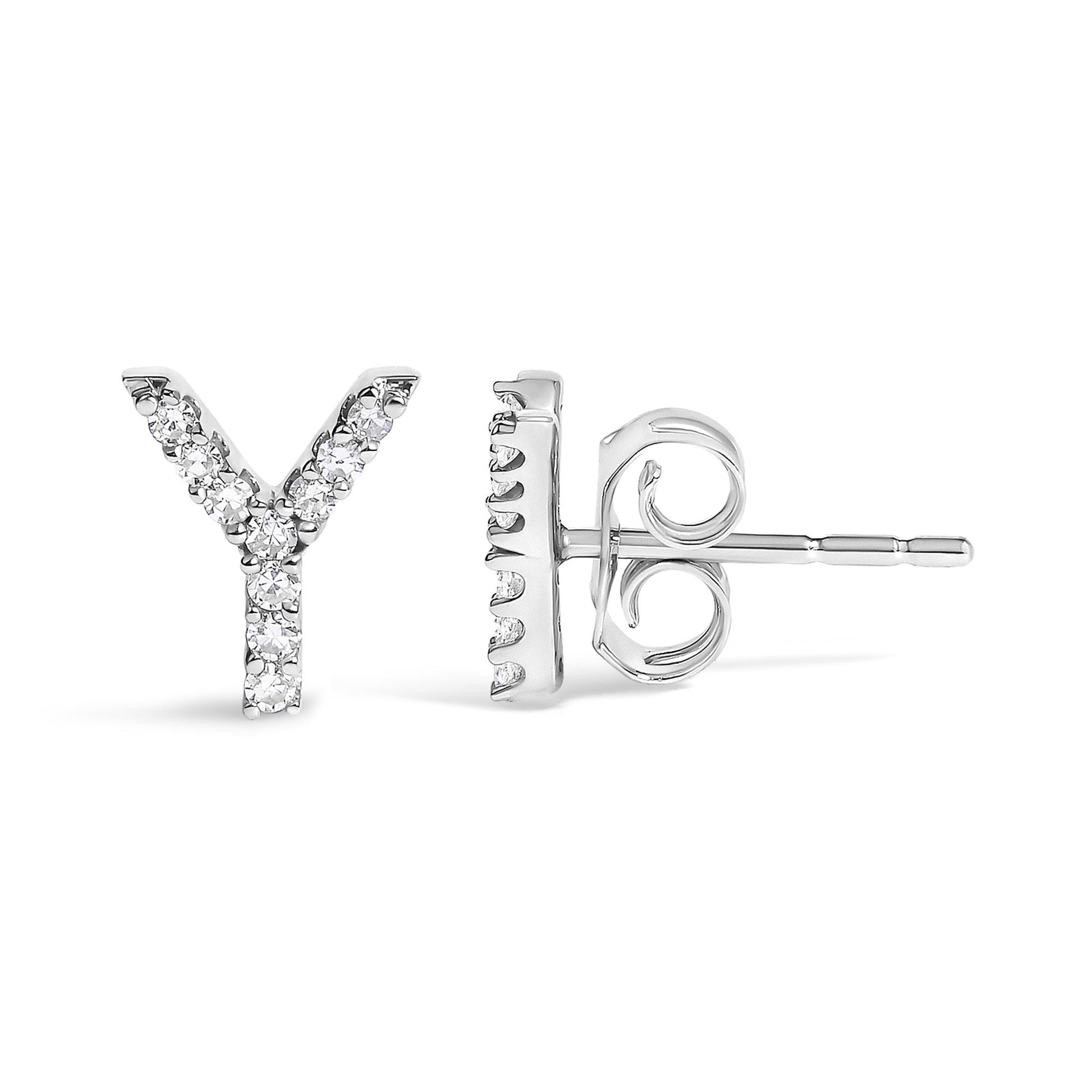 10K White Gold 1/10 Cttw Diamond Initial “A” to "Z" Stud Earring