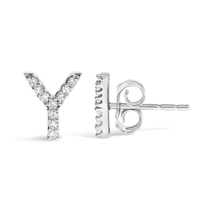 10K White Gold 1/10 Cttw Diamond Initial “A” to "Z" Stud Earring
