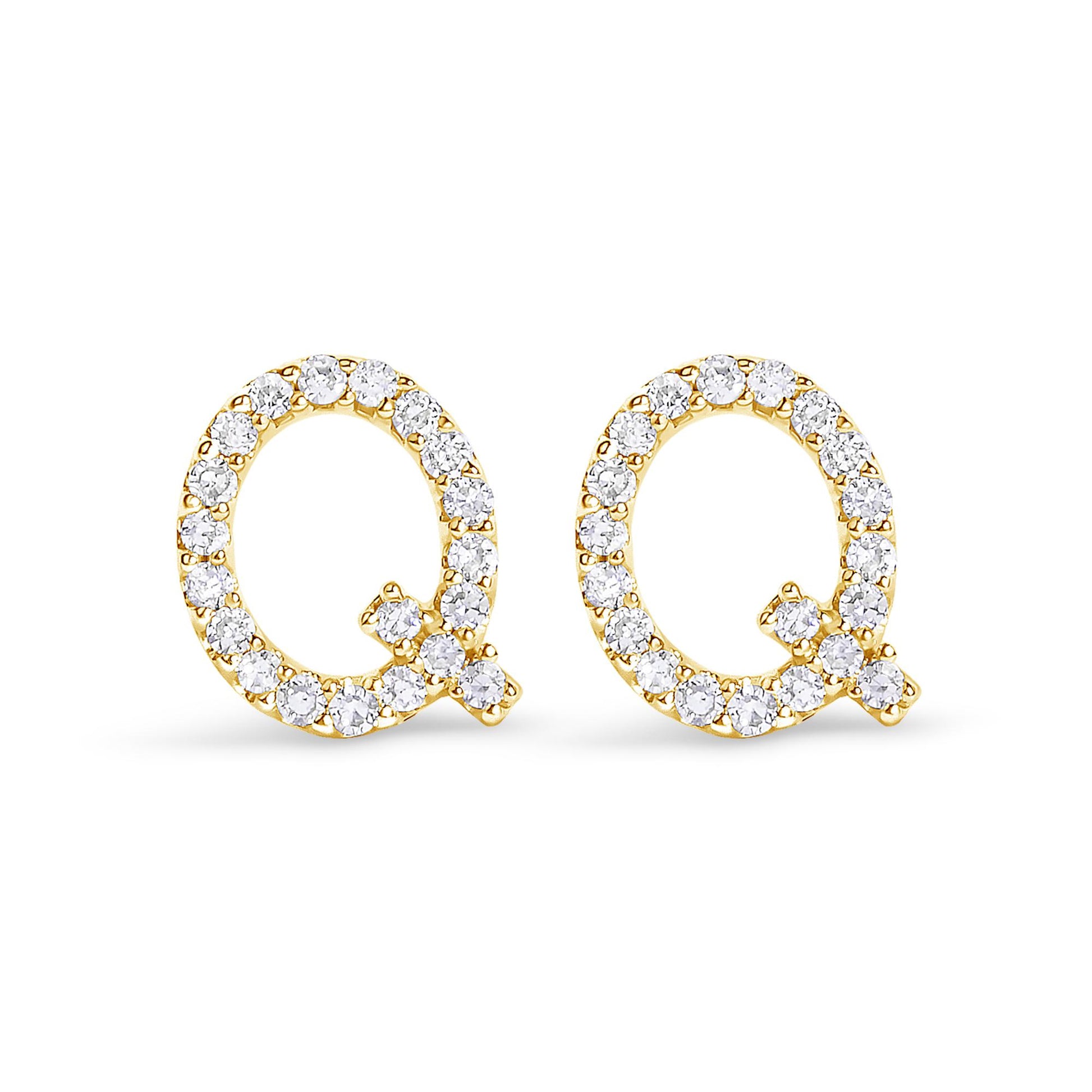 Pair of round yellow metal earrings in a front-facing view, adorned with white round gemstones in a micro-pave setting.