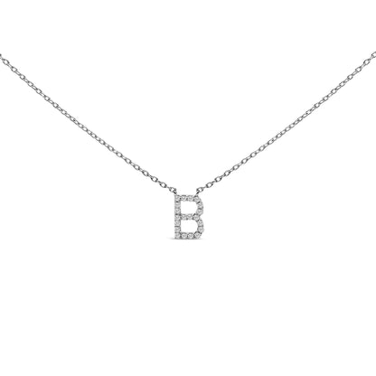 Close-up front view of a white necklace with a pendant shaped as the letter B, featuring round white gemstones in a micro-pave setting.