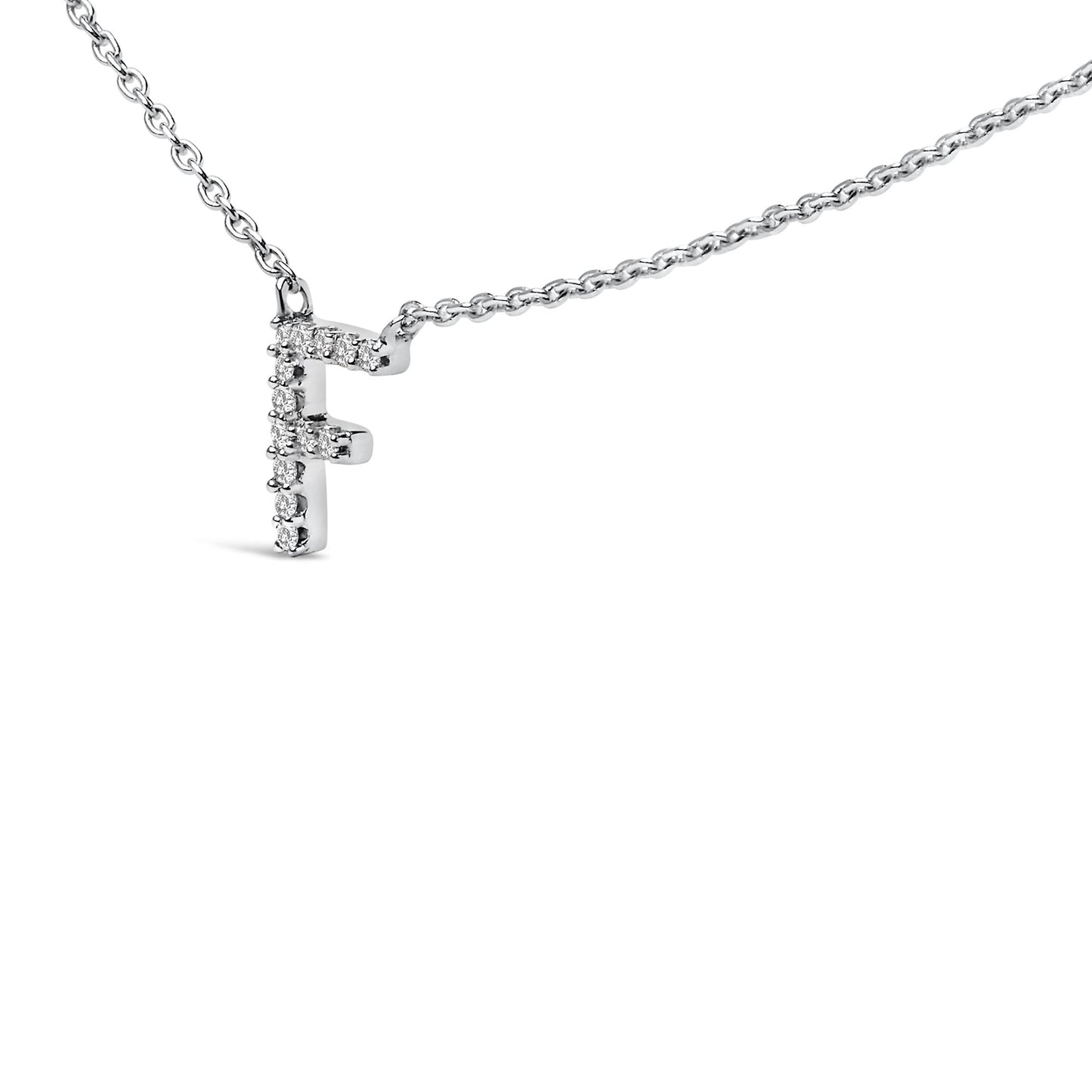 Close-up front angle of a white necklace chain with a cross-shaped pendant set with small round white gemstones in a micro-pave setting.