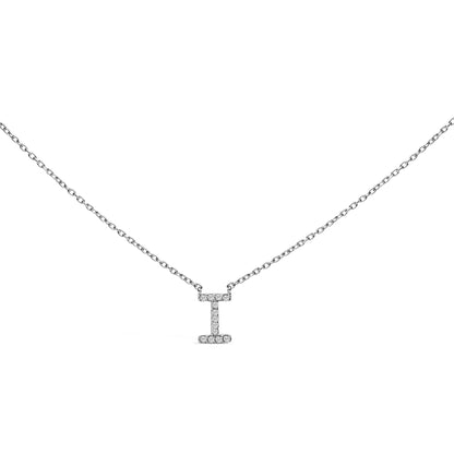 White necklace pendant with a vertical bar and horizontal bar at the top, both featuring round white gemstones in a micro-pave setting, shown in a front-facing angle on a white background.