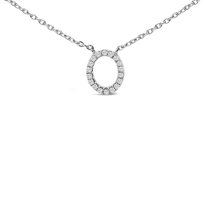 White necklace chain with oval-shaped pendant featuring a micro-pave setting of round white gemstones, shown in a close-up front view.