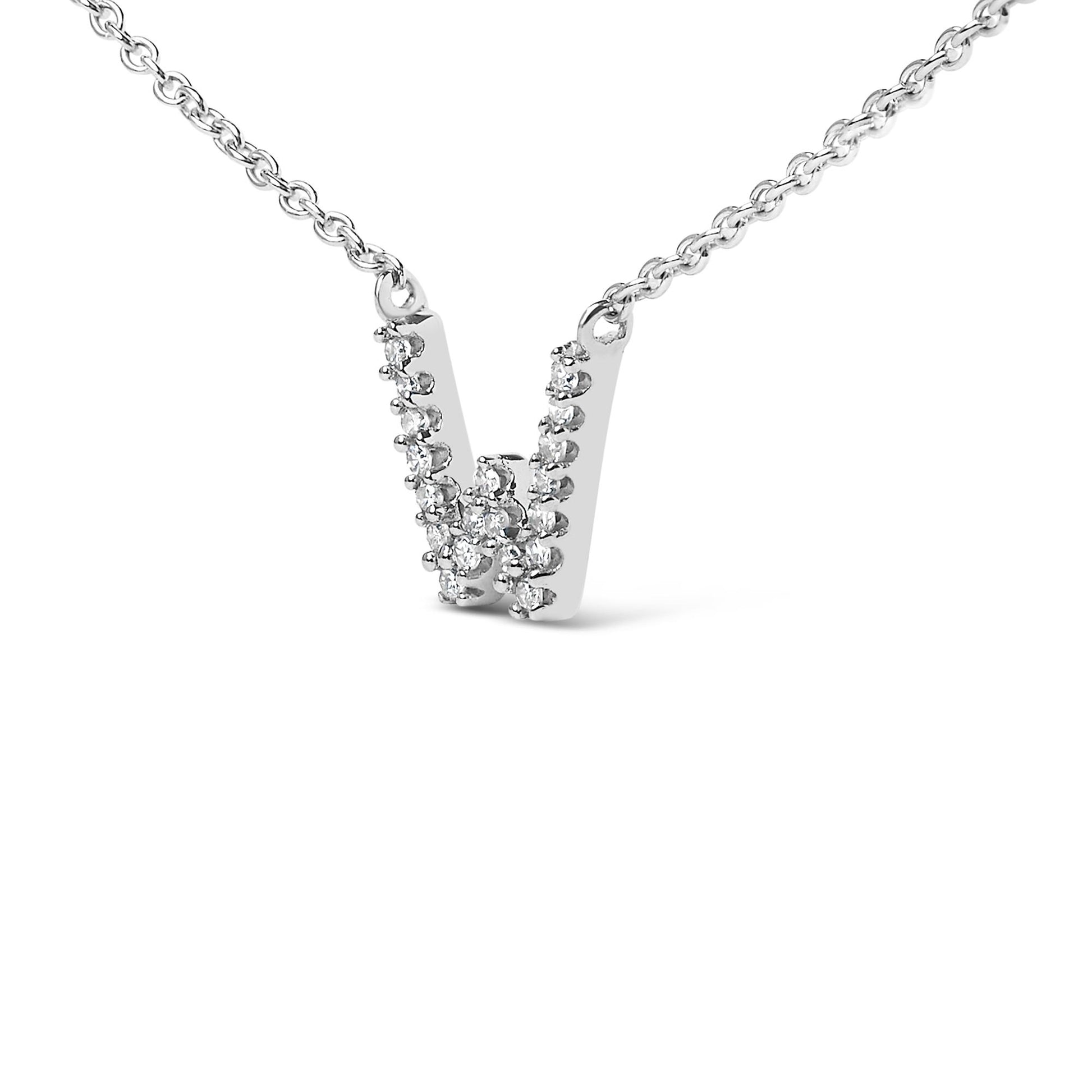 Close-up front view of a white necklace pendant in a V shape with two rows of round white gemstones in a micro-pave setting, shown on a white chain against a white background.