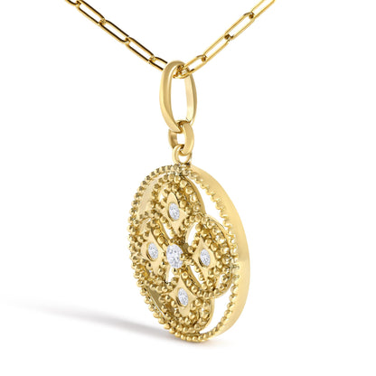 14K Yellow Gold 1/6 Cttw Diamond Openwork Medallion Pendant Necklace