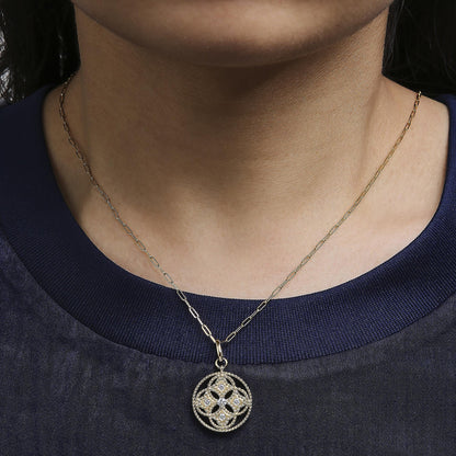 14K Yellow Gold 1/6 Cttw Diamond Openwork Medallion Pendant Necklace