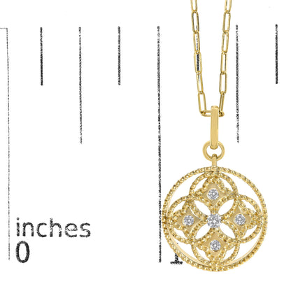 14K Yellow Gold 1/6 Cttw Diamond Openwork Medallion Pendant Necklace