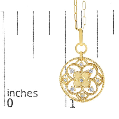 14K Yellow Gold 1/4 Cttw Diamond Openwork Medallion Pendant Necklace