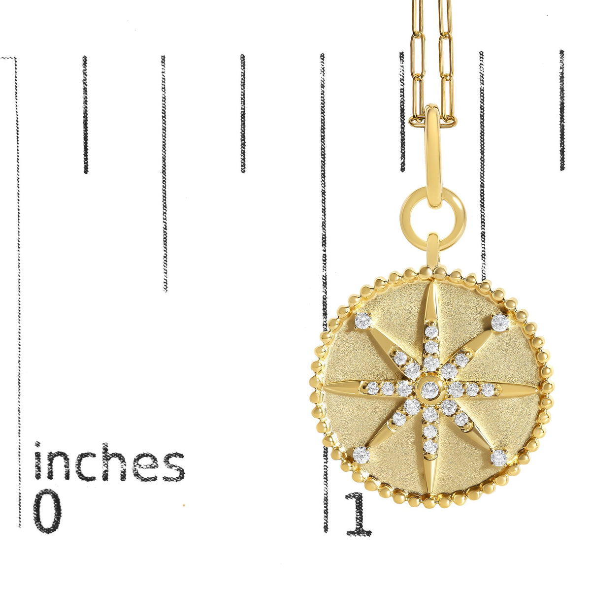 14K Yellow Gold 1/4 Cttw Diamond Compass Medallion Pendant Necklace