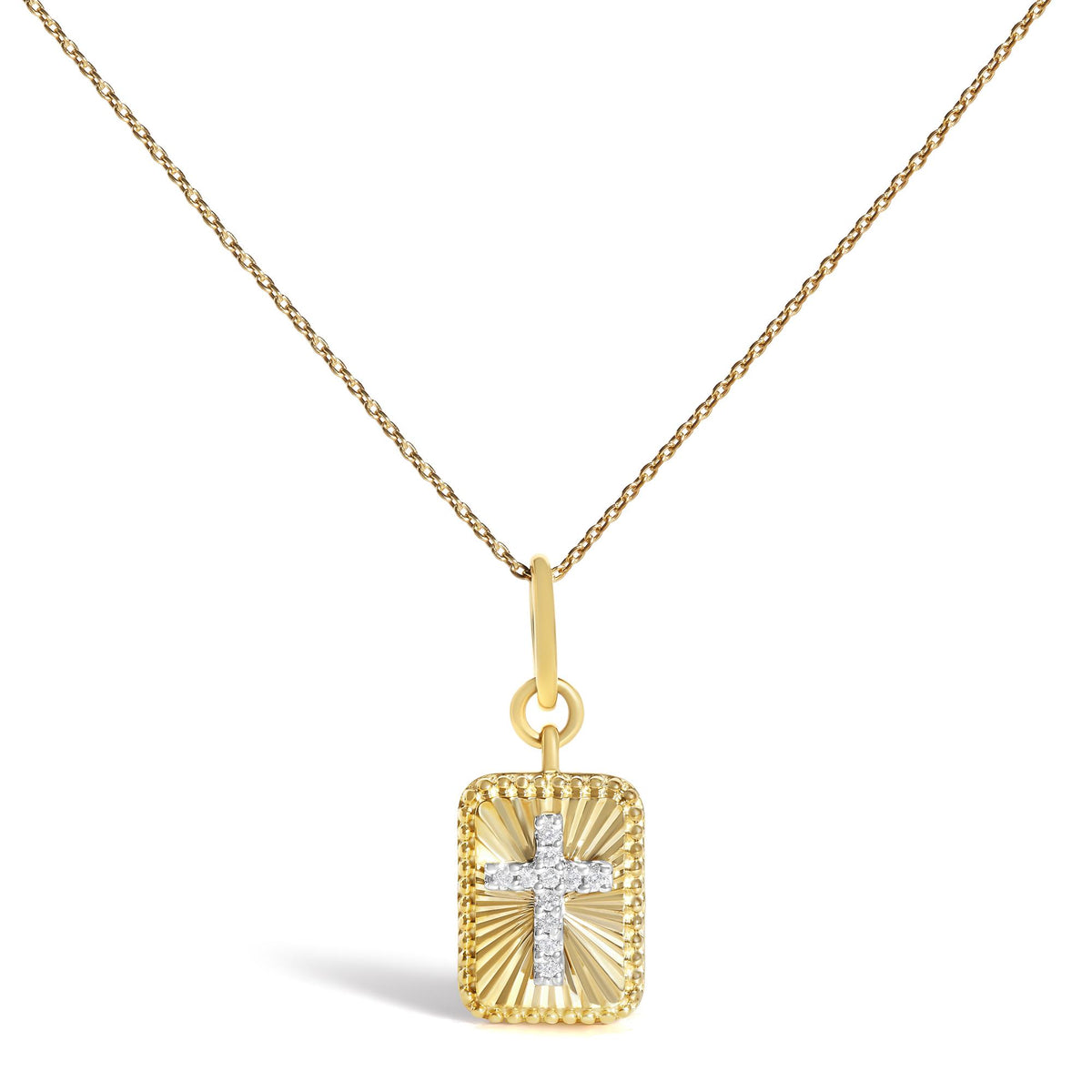 10K Yellow Gold Diamond Accent Cross Fluted Medallion Pendant Necklace