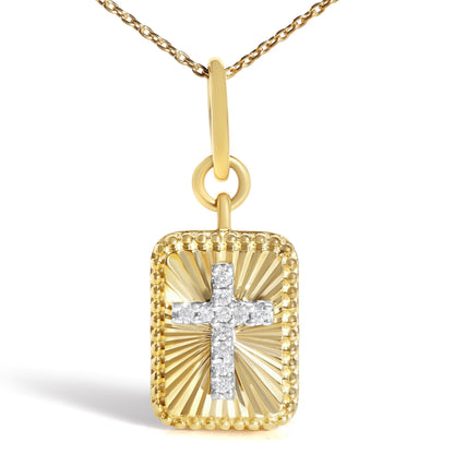 10K Yellow Gold Diamond Accent Cross Fluted Medallion Pendant Necklace