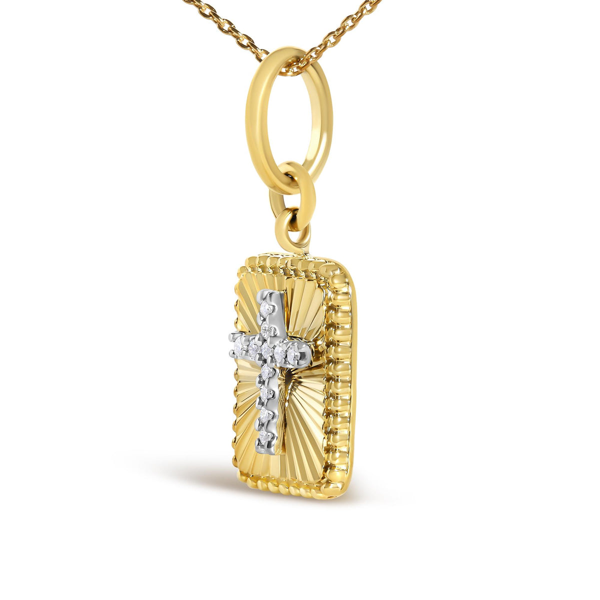 10K Yellow Gold Diamond Accent Cross Fluted Medallion Pendant Necklace