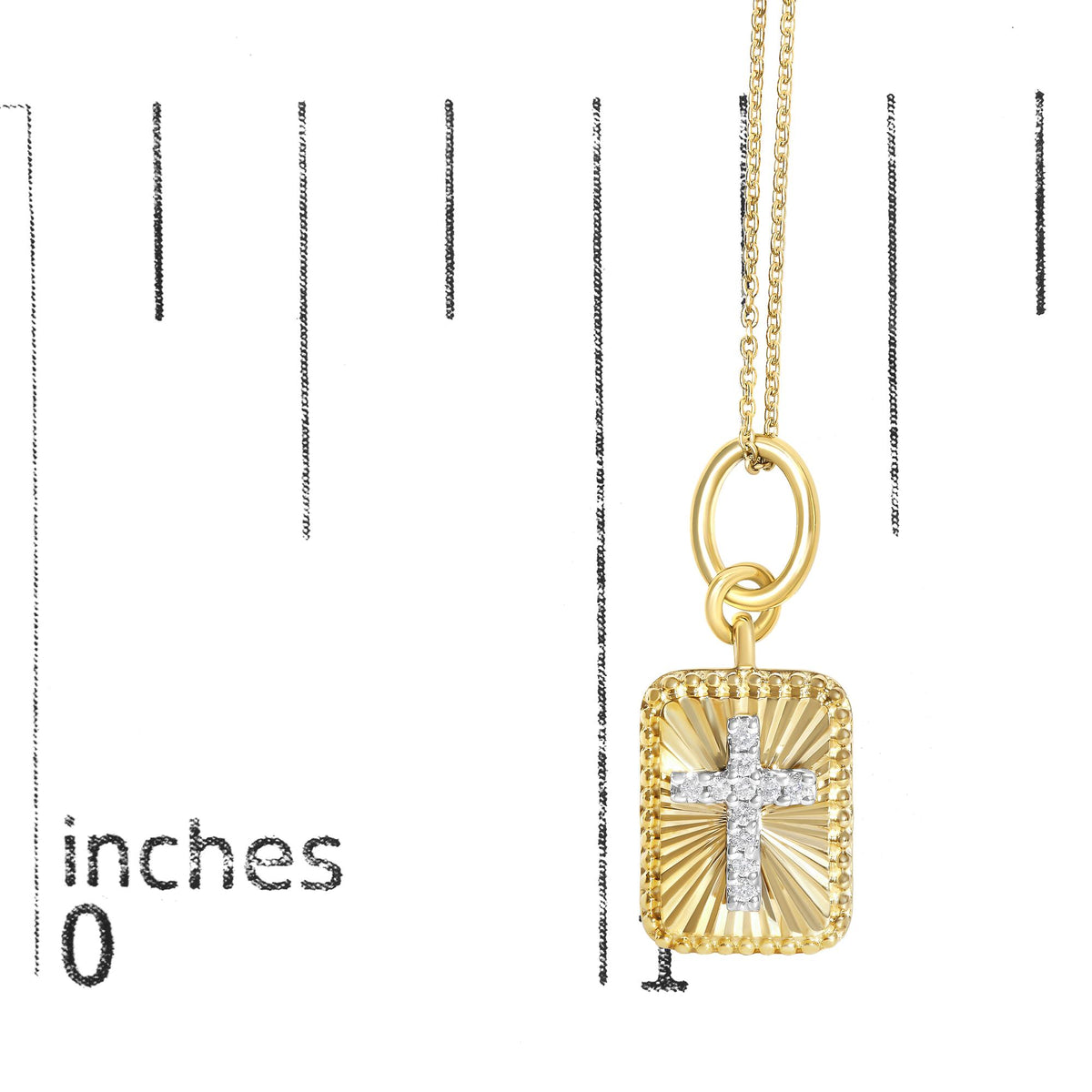 10K Yellow Gold Diamond Accent Cross Fluted Medallion Pendant Necklace