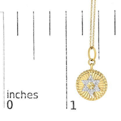 10K Yellow Gold 1/10 Cttw Diamond Star of David Fluted Medallion Pendant Necklace